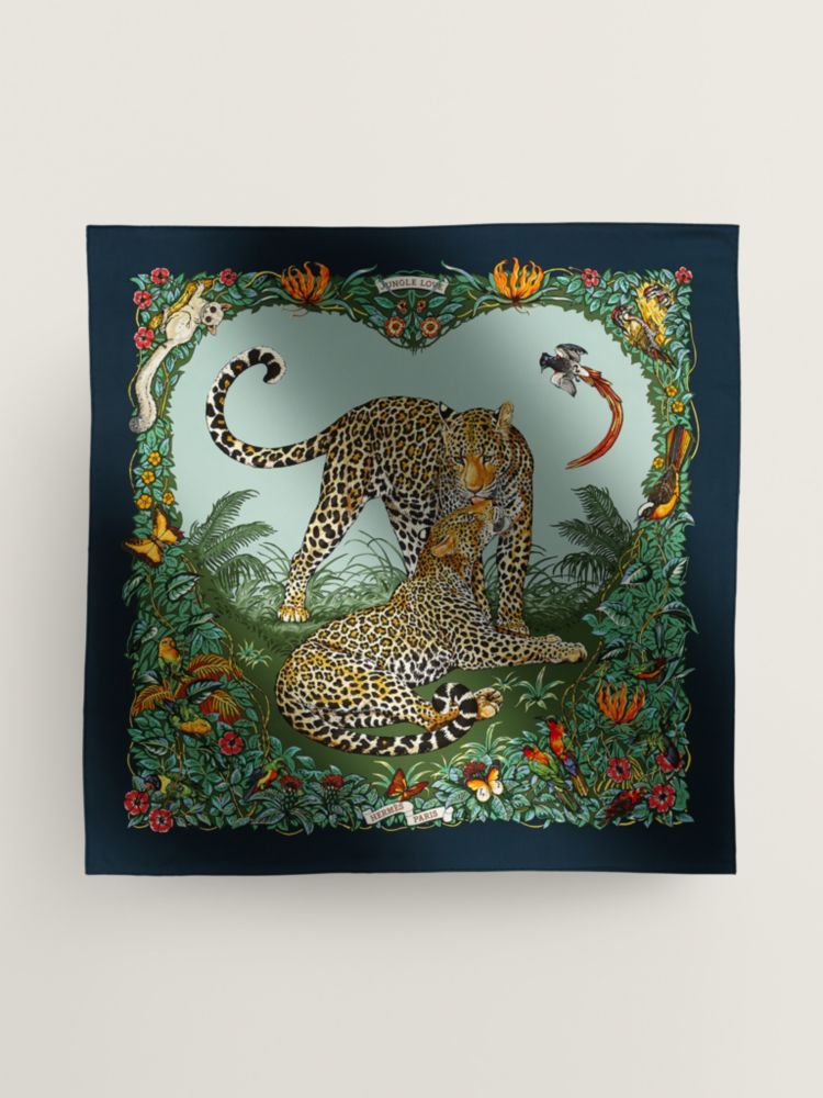 OnOFF 　HERMES カレ90 スカーフ ジャングルラブ Jungle Love forever scarf 90 - Blue | Hermès Mainland China